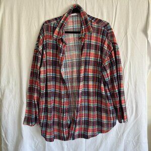 Oversized Multicolor Plaid Button-Up Shirt – Cozy & Casual